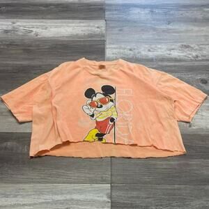 Vintage Velva Sheen Orange Womens L Mickey Mouse‎ Florida Crop Top Tshirt 90s